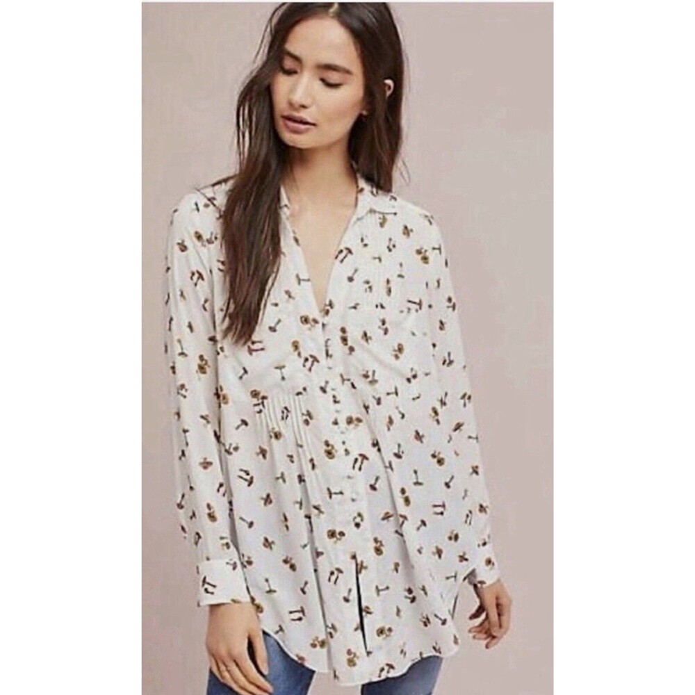 Maeve Anthropologie Mushroom Print Button Up Blouse XS Cottagecore Fairycore